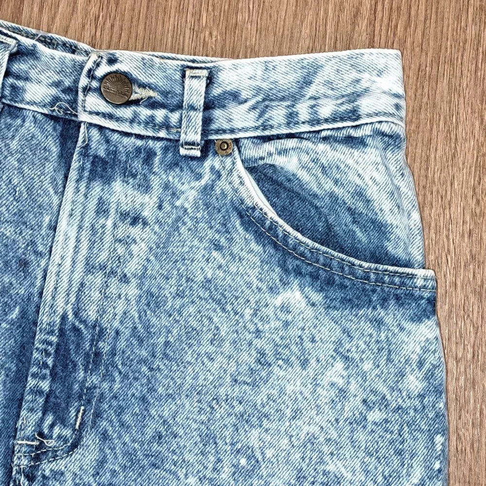 Sunset Blues Vintage 80's Style Acid Wash Denim Midi Skirt Juniors Size 7